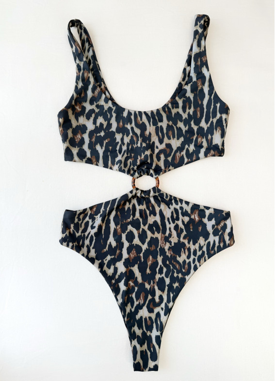 Лео, суцільний купальник, коричневий00-00004573