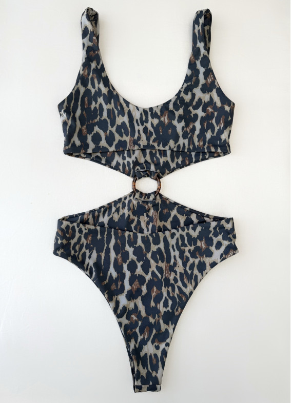 Лео, суцільний купальник, коричневий00-00004573