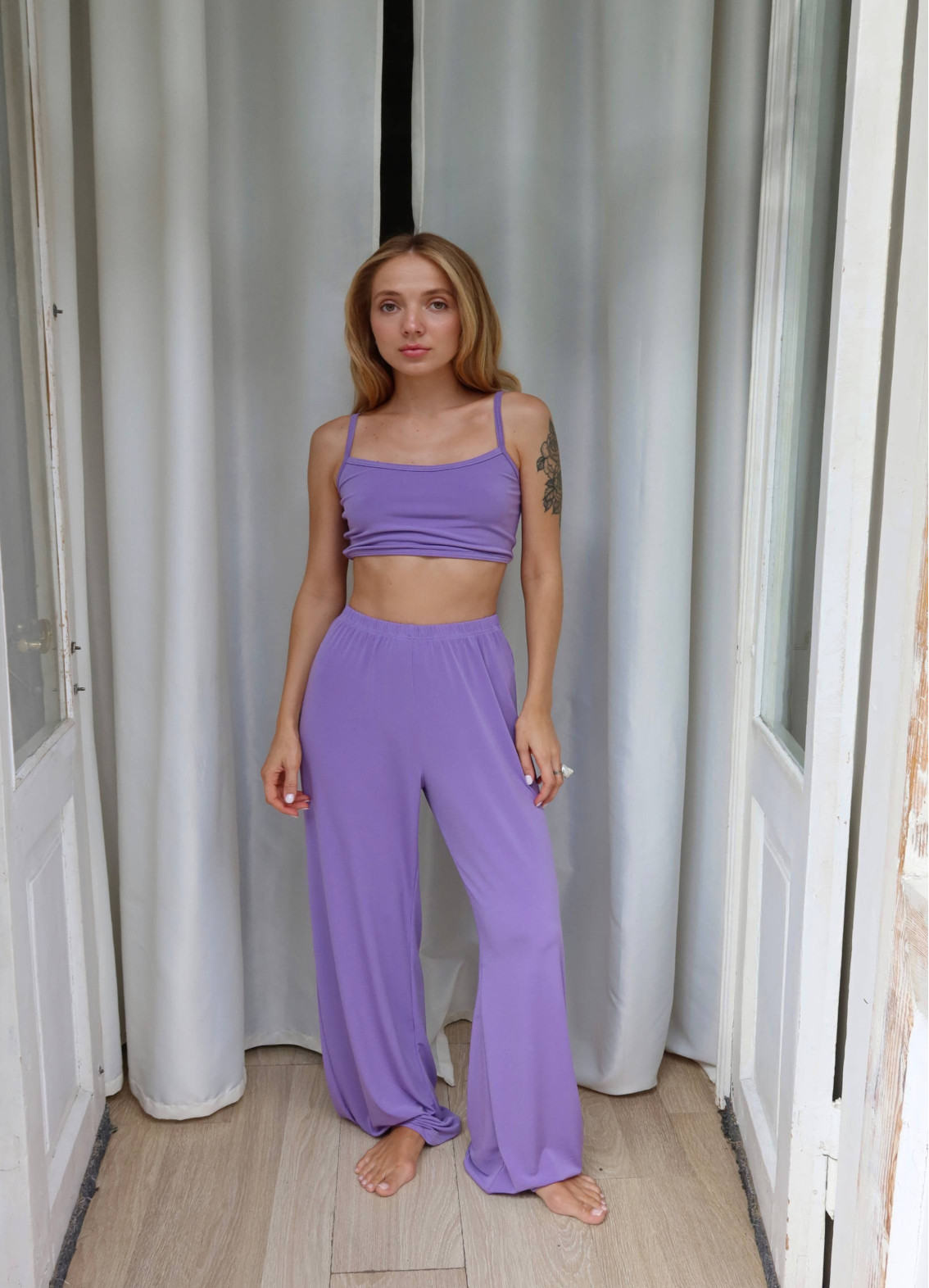 Жіноча піжама Амелія з штанами, бузкова00-00005100-k4