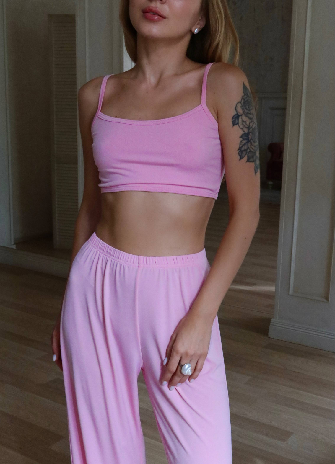 Жіноча піжама Амелія з штанами, розовая00-00005100-k4