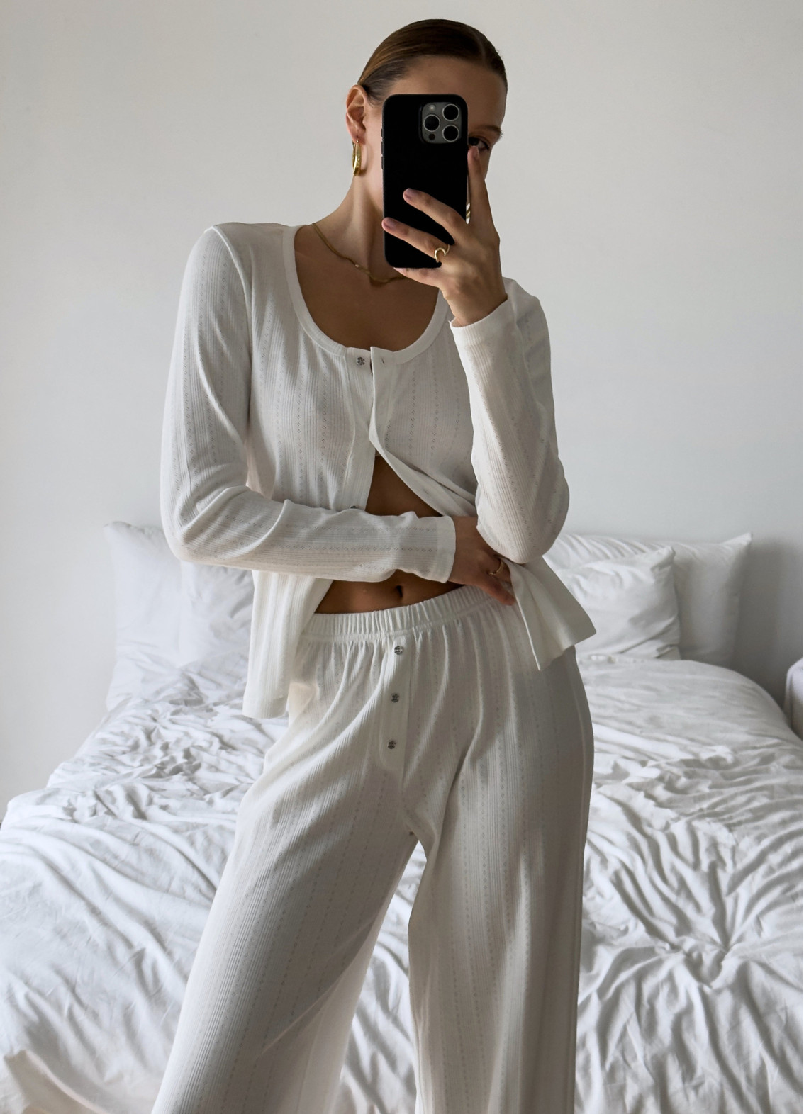 Жіноча піжама Вілена сорочка довгий рукав, молочна00-00005124-k1