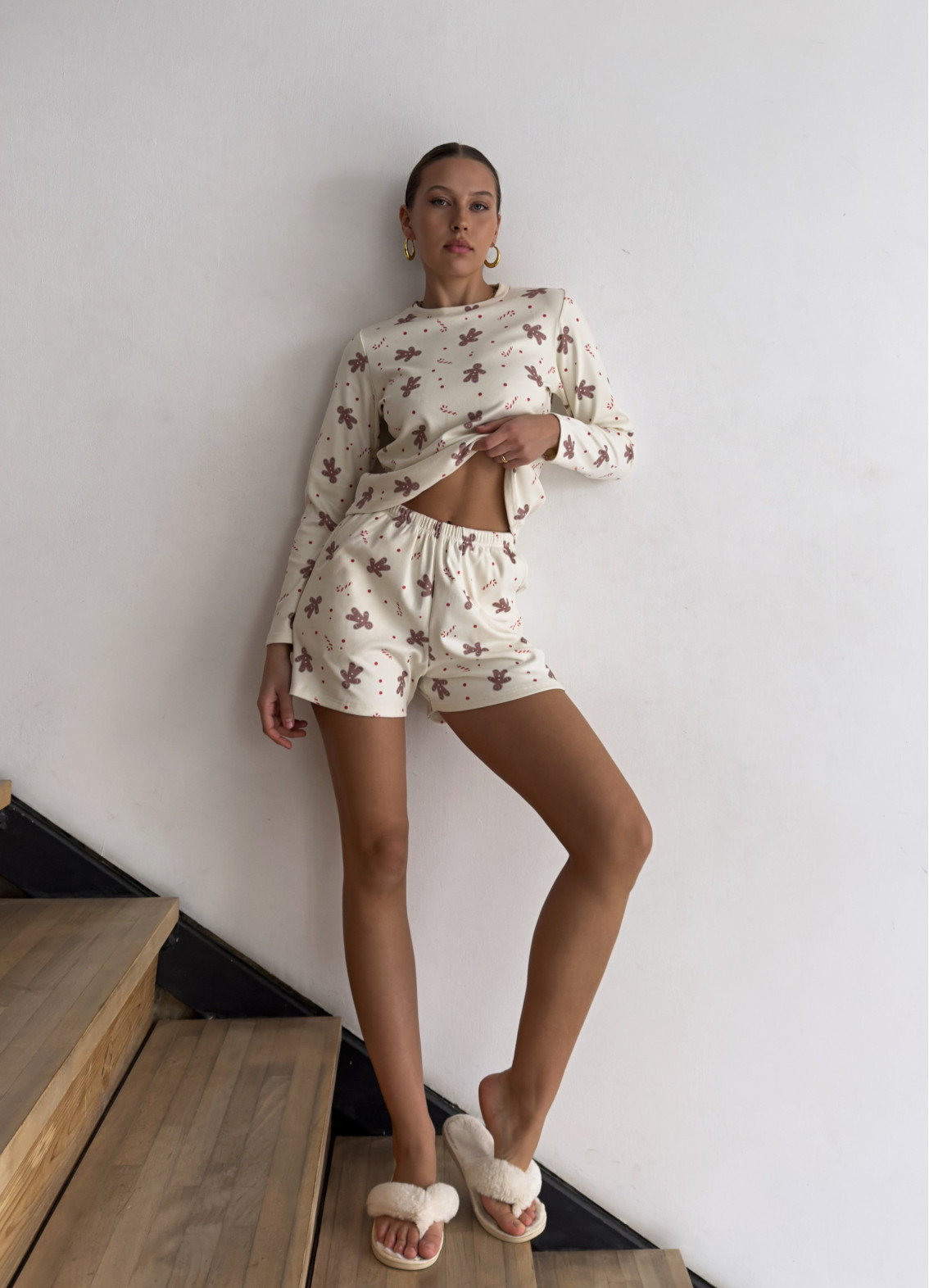 Жіноча піжама Джентил з шортами, бежева00-00005226-k3