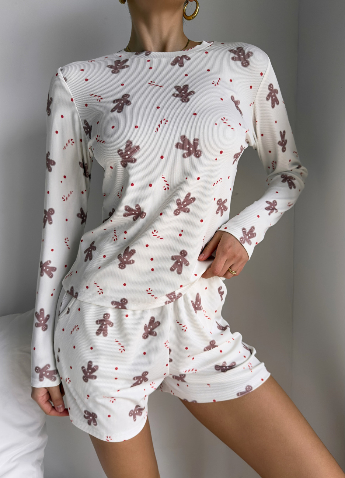 Жіноча піжама Джинджер з шортами, біла00-00005228-k1