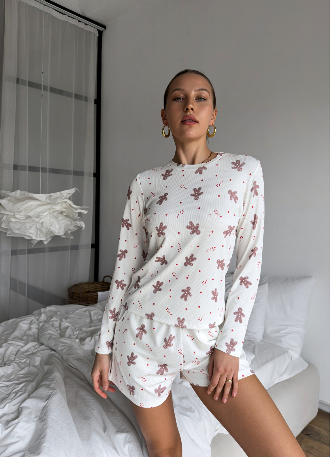 Жіноча піжама Джинджер з шортами, біла00-00005228-k4