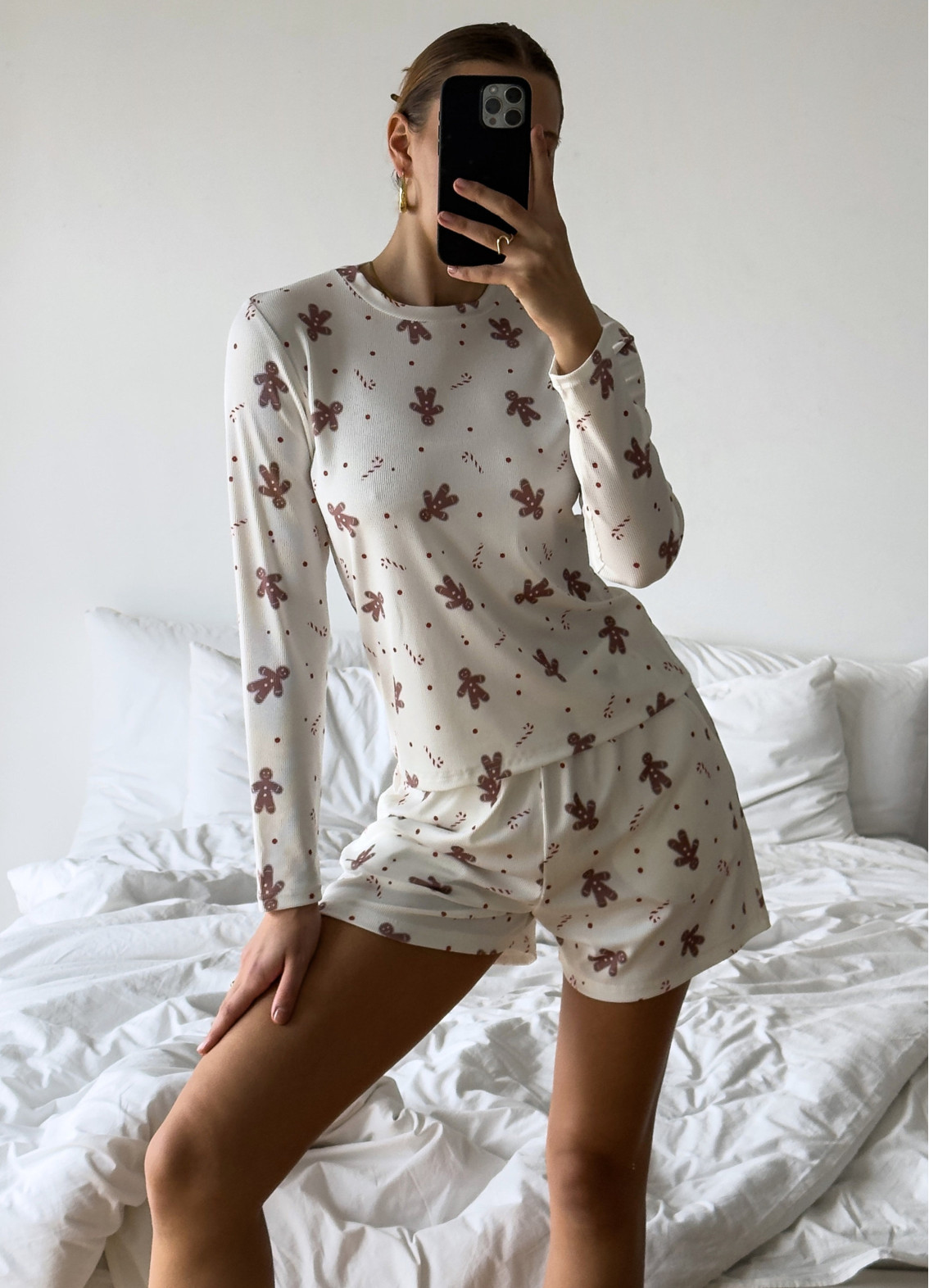 Жіноча піжама Джинджер з шортами, біла00-00005228-k3