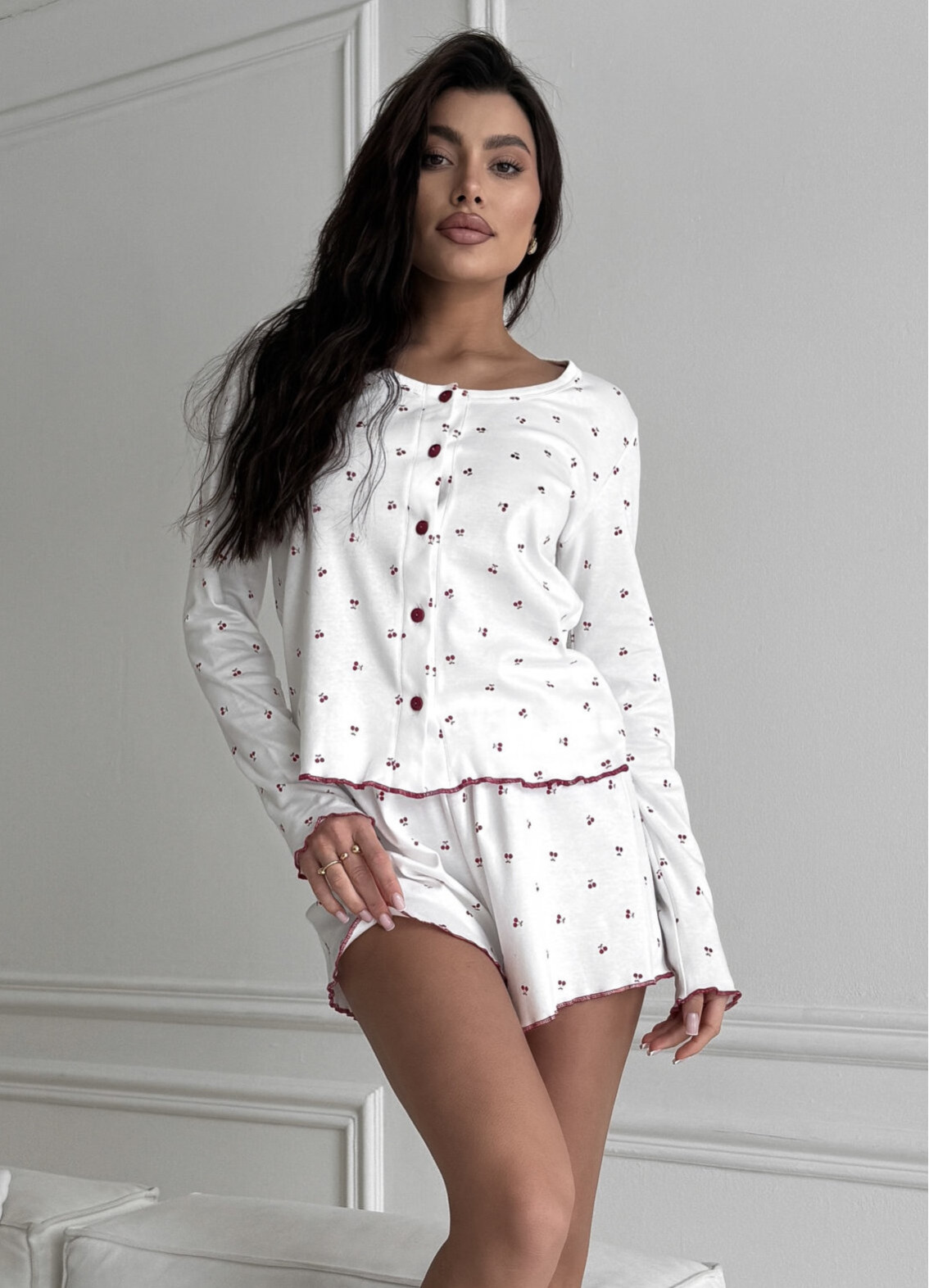 Жіноча піжама сорочка з шортами Селеста, біла00-00005422-k1