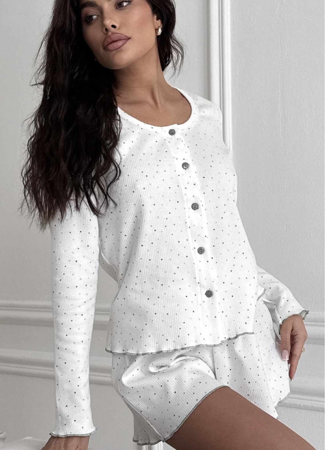 Жіноча піжама сорочка з шортами Аіша, біла00-00005425-k1