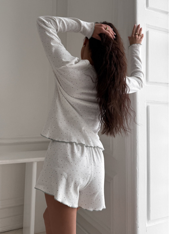 Аіша, сорочка з шортами, піжама, біла00-00005425-k