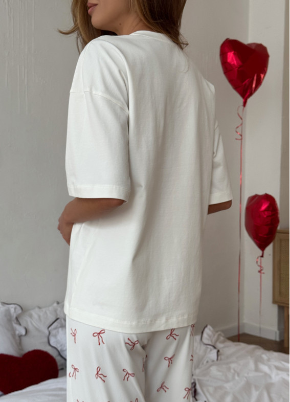 Нонна, піжама з футболкою, біла00-00005442-k