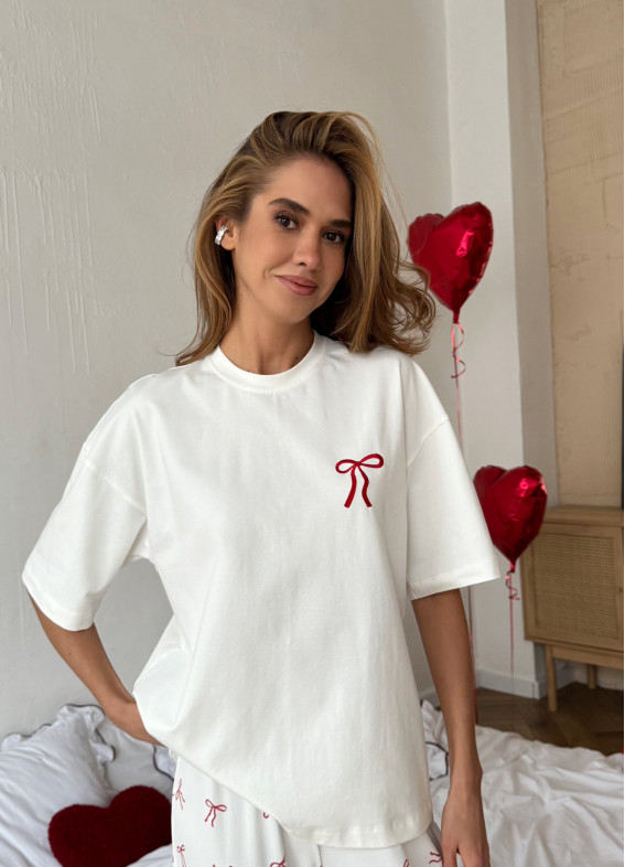 Нонна, футболка с бантиком, белая00-00005442