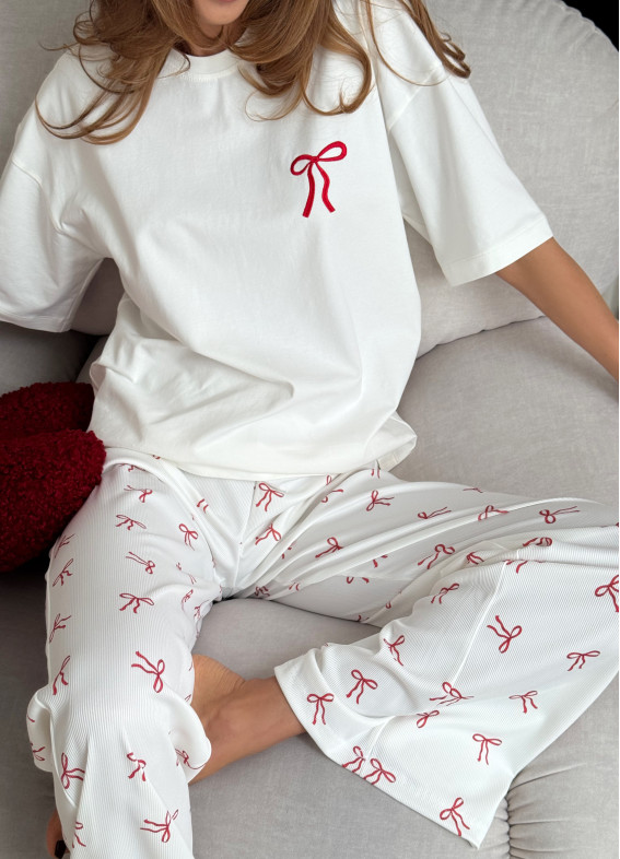 Нонна, піжама з футболкою, біла00-00005442-k