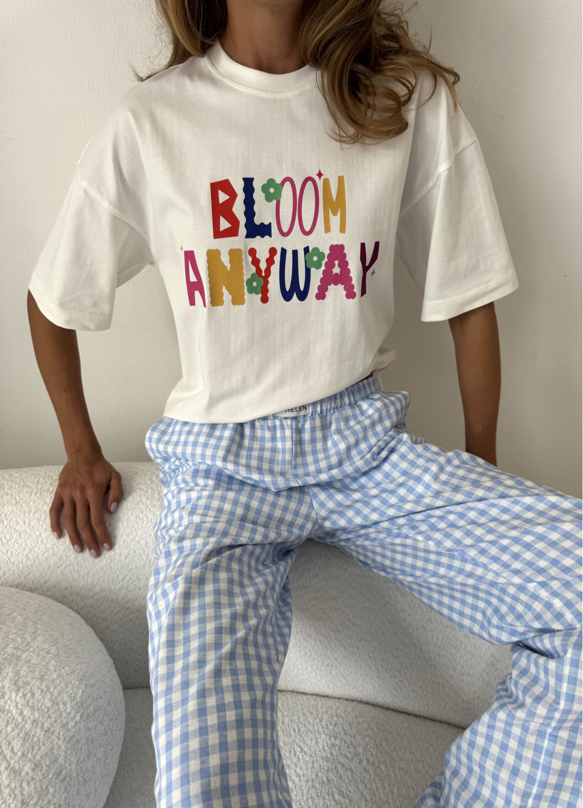 Жіноча піжама з футболкою та штанами Bloom anyway, різнокольорова00-00005619-k-16