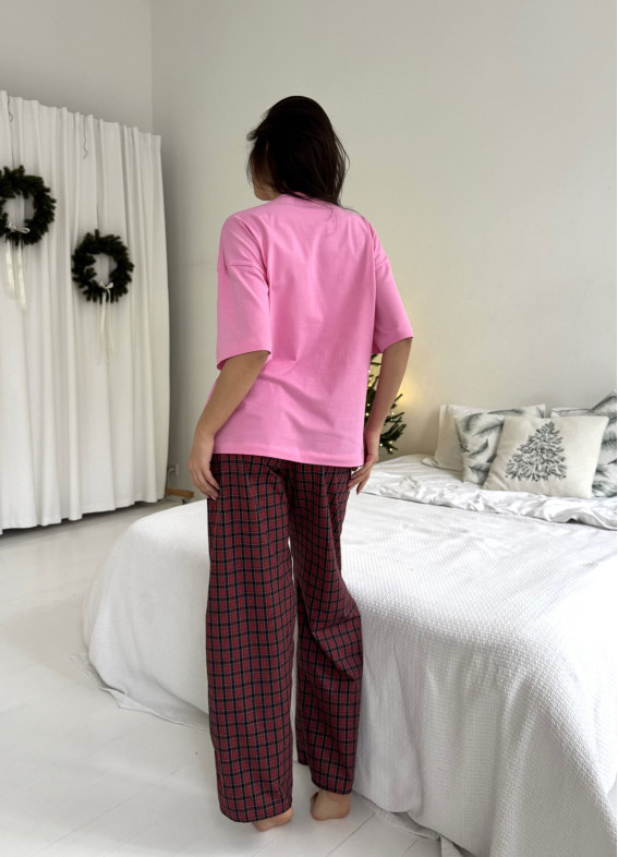 Медіна, футболка з бантиком, піжама, бордова00-00005152-k