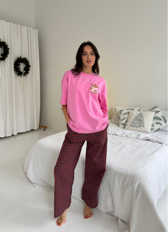 Медіна, футболка з чашкою, піжама, бордова00-00005152-k