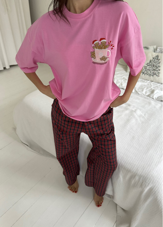 Медіна, футболка з чашкою, піжама, бордова00-00005152-k