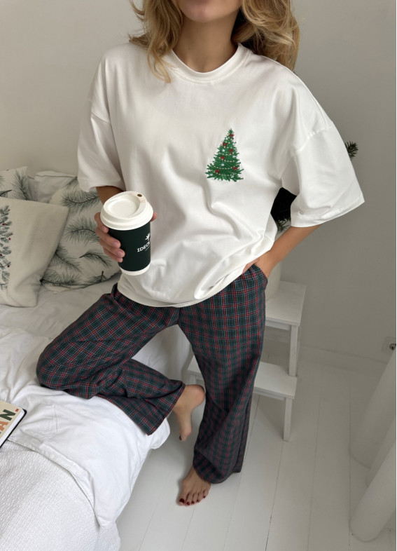 Медіна, футболка з ялинкою, піжама, зелена00-00005152-k