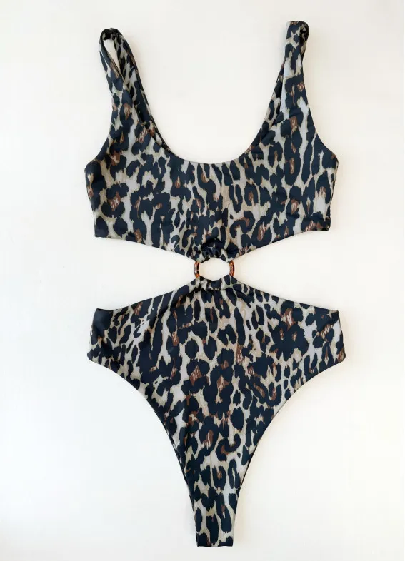 Лео, суцільний купальник, коричневий00-00004573