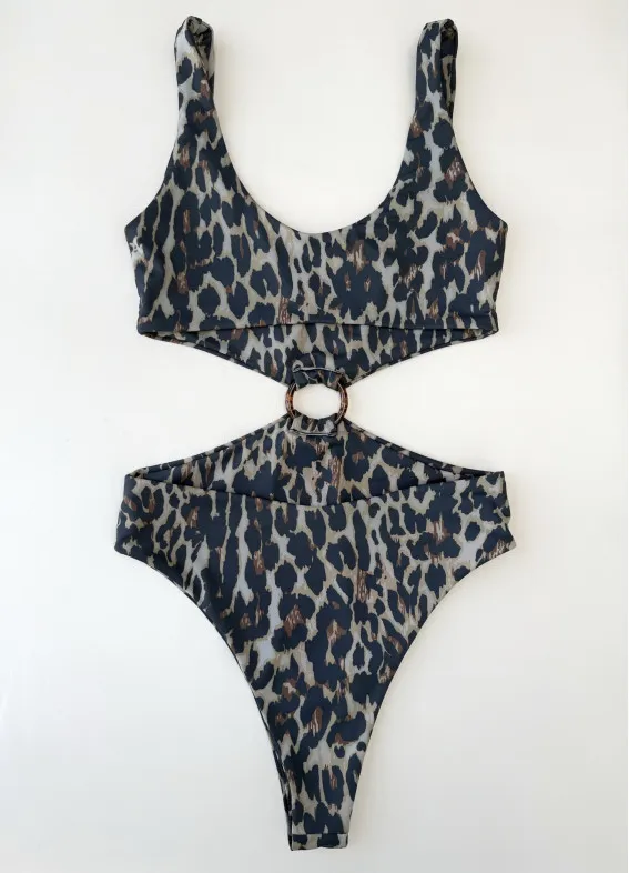 Лео, суцільний купальник, коричневий00-00004573